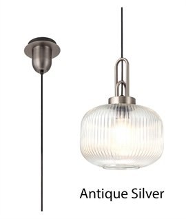 Single Pumpkin Shaped Ribbed Pendant Light - Clear Glass