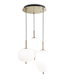 LED Triple Glass Pendant with Brass Detail