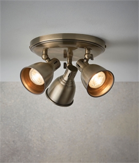 Three Light Adjustable Round Ceiling Spotlight - Antique Brass