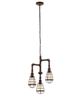 Marine Styled Pendant with Caged Lamps 