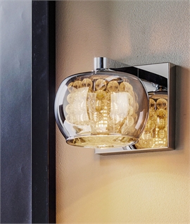 Compact Modern Wall Light with Mirrored Glass and Glass drops - Chrome 