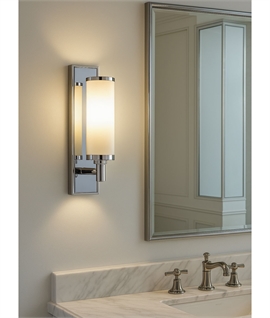 Art Deco Chrome Bathroom Wall Light with Opal Glass - IP44