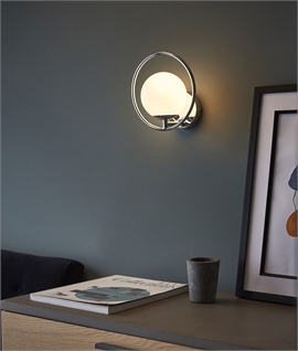 Chrome Wall Light with Encircled Opal Glass Globe 