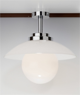 Art Deco Semi-Flush Chrome and White Glass Ceiling Light
