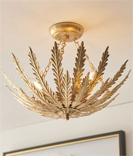 Opulent Gold Painted Floral Semi-Flush Ceiling Light