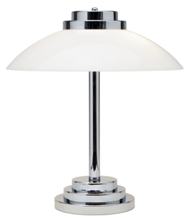 Classic Art Deco Styled Opal Glass and Polished Chrome Table Light