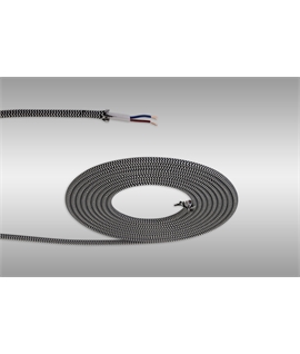 Ashmore 1m Black & White Wave Stripes Braided 2 Core 0.75mm Cable VDE Approved (qty ordered will be supplied as one continuous length)