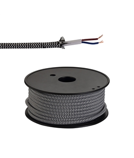 Ashmore 25m Roll Black & White Wave Stripes Braided 2 Core 0.75mm Cable VDE Approved