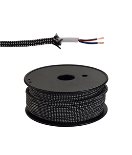 Ashmore 25m Roll Black & White Spot Braided 2 Core 0.75mm Cable VDE Approved