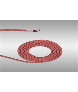 Ashmore 1m Red & White Wave Stripes Braided 2 Core 0.75mm Cable VDE Approved (qty ordered will be supplied as one continuous length)