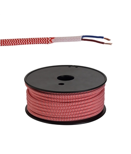 Ashmore 25m Roll Red & White Wave Stripes Braided 2 Core 0.75mm Cable VDE Approved
