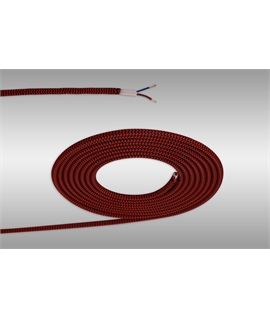 Ashmore 1m Red & Black Wave Stripes Braided 2 Core 0.75mm Cable VDE Approved (qty ordered will be supplied as one continuous length)