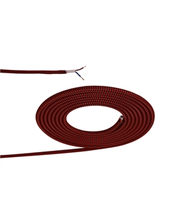 Ashmore 1m Red & Black Wave Stripes Braided 2 Core 0.75mm Cable VDE Approved (qty ordered will be supplied as one continuous length)