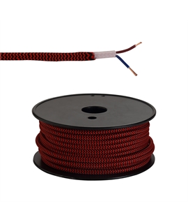 Ashmore 25m Roll Red & Black Wave Stripes Braided 2 Core 0.75mm Cable VDE Approved