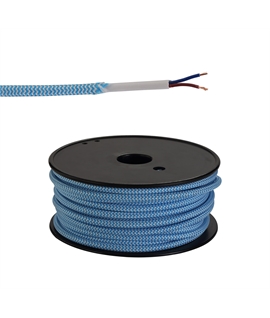 Ashmore 25m Roll Blue & White Wave Stripes Braided 2 Core 0.75mm Cable VDE Approved