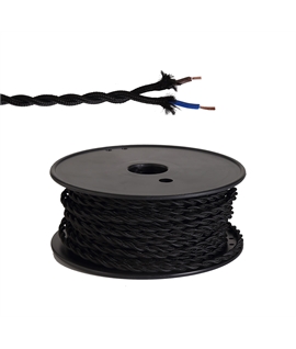 Ashmore 25m Roll Black Braided Twisted 2 Core 0.75mm Cable VDE Approved