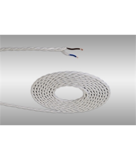 Ashmore 1m White Braided Twisted 2 Core 0.75mm Cable VDE Approved (qty ordered will be supplied as one continuous length)