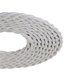 1m White Braided Twisted 2-Core 0.75mm Electrical Cable 