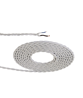 Ashmore 1m White Braided Twisted 2 Core 0.75mm Cable VDE Approved (qty ordered will be supplied as one continuous length)