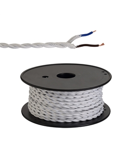 Ashmore 25m Roll White Braided Twisted 2 Core 0.75mm Cable VDE Approved