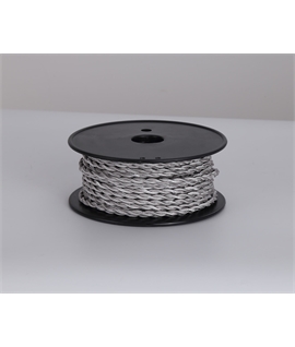 Ashmore 25m Roll Silver Braided Twisted 2 Core 0.75mm Cable VDE Approved