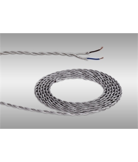 Ashmore 1m Silver Braided Twisted 2 Core 0.75mm Cable VDE Approved (qty ordered will be supplied as one continuous length)