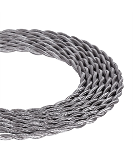 1m Silver Braided Twisted 2-Core 0.75mm Electrical Cable