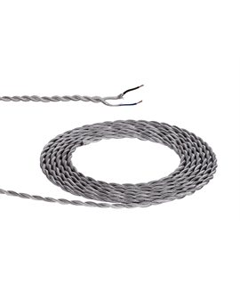 Ashmore 1m Silver Braided Twisted 2 Core 0.75mm Cable VDE Approved (qty ordered will be supplied as one continuous length)