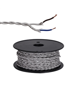 Ashmore 25m Roll Silver Braided Twisted 2 Core 0.75mm Cable VDE Approved