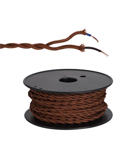 Ashmore 25m Roll Dark Brown Braided Twisted 2 Core 0.75mm Cable VDE Approved