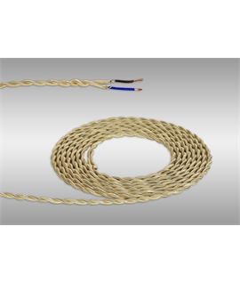 Ashmore 1m Pale Gold Braided Twisted 2 Core 0.75mm Cable VDE Approved (qty ordered will be supplied as one continuous length)