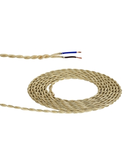 Ashmore 1m Pale Gold Braided Twisted 2 Core 0.75mm Cable VDE Approved (qty ordered will be supplied as one continuous length)