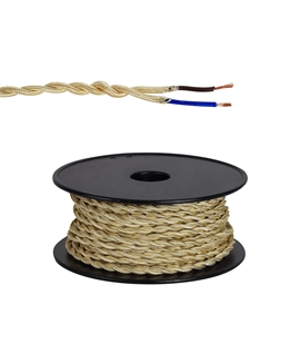 Ashmore 25m Roll Pale Gold Braided Twisted 2 Core 0.75mm Cable VDE Approved