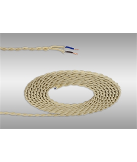 Ashmore 1m Beige Braided Twisted 2 Core 0.75mm Cable VDE Approved (qty ordered will be supplied as one continuous length)