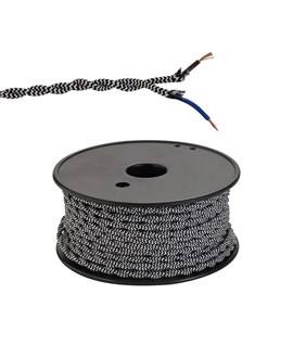 Ashmore 25m Roll Black & White Wave Stripe Braided Twisted 2 Core 0.75mm Cable VDE Approved