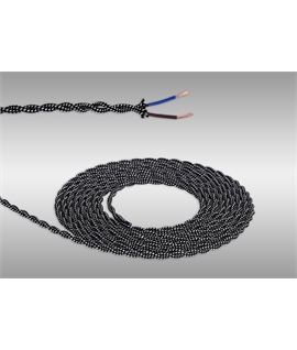 Ashmore 1m Black & White Spot Braided Twisted 2 Core 0.75mm Cable VDE Approved (qty ordered will be supplied as one continuous length)