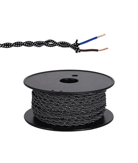 Ashmore 25m Roll Black & White Spot Braided Twisted 2 Core 0.75mm Cable VDE Approved