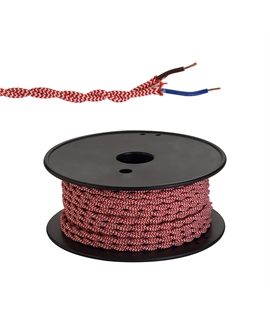 Ashmore 25m Roll Red & White Wave Stripe Braided Twisted 2 Core 0.75mm Cable VDE Approved