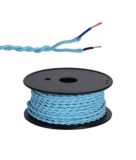 Ashmore 25m Roll Blue & White Wave Stripe Braided Twisted 2 Core 0.75mm Cable VDE Approved