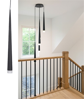Long Drop 5 Light Pendant with Fluted Black Shades 