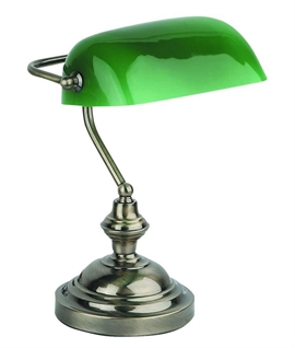 Old Gold Bankers Lamp with Green Shade
