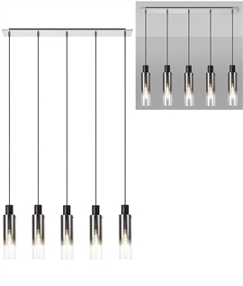 5 Flex Flush Mounted Linear Pendant in Black with Smoke Fade Glass