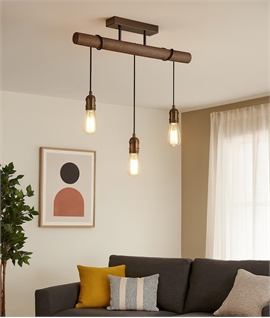 Semi-Flush Ceiling Light - Wood Bar & Antique Brass