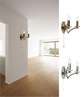Double Arm Traditional Wall Light - Antique Brass or Chrome