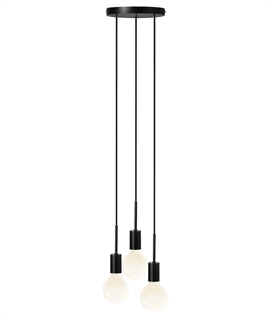 Triple Flex Pendant Bare Bulb Black Pendant Light - 2m Flexes