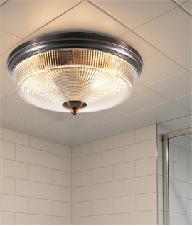 Prismatic Glass Flush Bathroom Ceiling Light - IP44 Rated
