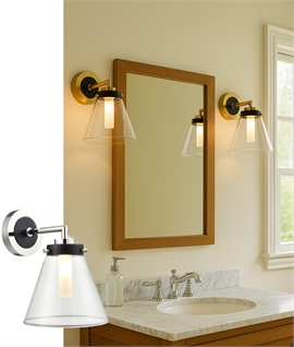 Conical Clear Glass Bathroom Wall Light - IP44 Rated