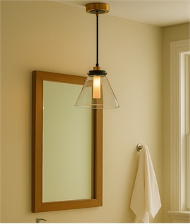 Conical Clear Glass Bathroom Ceiling Light - IP44 Rated