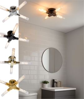 Bathroom Flush Ceiling Light - 4 Ribbed Glass Shades IP44