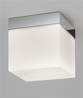 Opal Glass Cube and Chrome Ceiling Light - Suitable for Bathrooms 